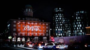 Coca Cola videoinstallation på projiceret op på Axelborg under kulturnatten 2017