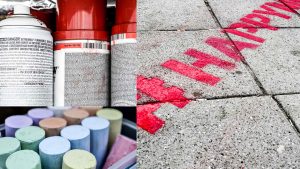 Collage af graffiti og kridt fra Coca Cola Happy Moves